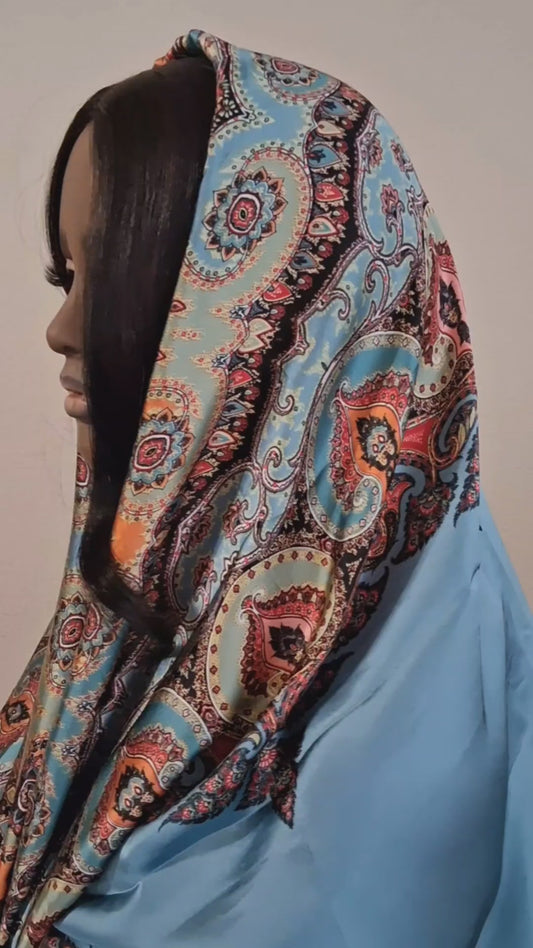 72" x 85" Satin Scarf/ Wrap / #Shawl - #Blue > #Paisley