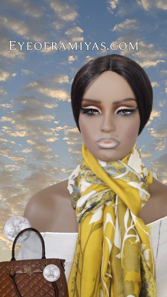 Satin Scarf/ Wrap / Shawl - #Gold > #White +# Blue